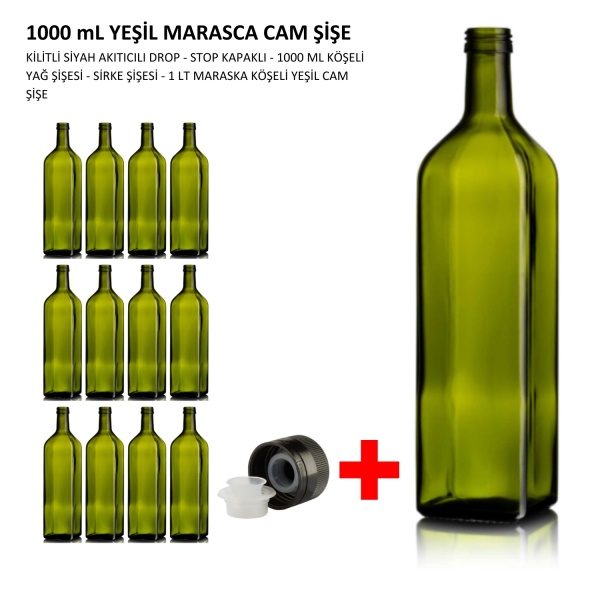 1000 ml Yeşil Maraska  Cam Şişe x  12 ADET