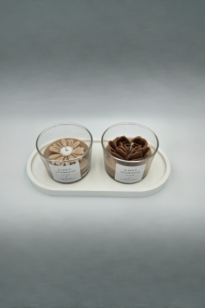 Kahve Kokulu Çiçek Detaylı Soya Mum 3 lü Set